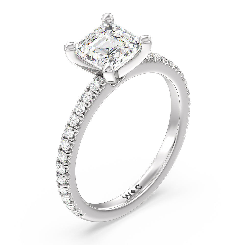 Orion Petite French Set Diamond Engagement Ring with Asscher Cut Diamond in 14KT Platinum view 3
