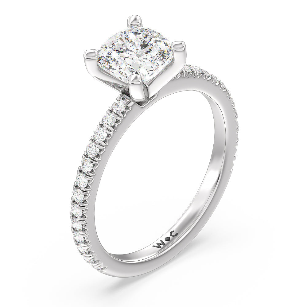Orion Petite French Set Diamond Engagement Ring with Cushion Cut Diamond in 14KT Platinum view 3
