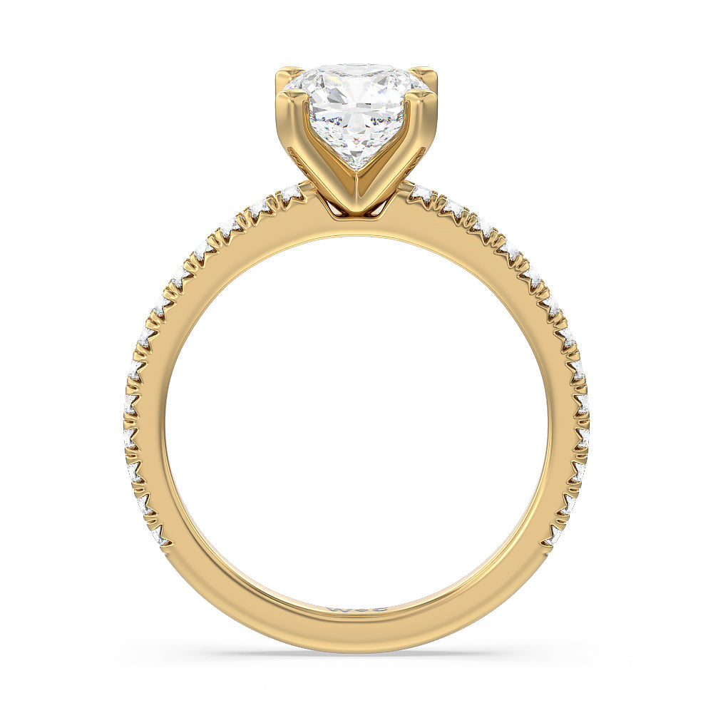 Orion Petite French Set Diamond Engagement Ring with Cushion Cut Diamond in 14KT Yellow Gold view 2
