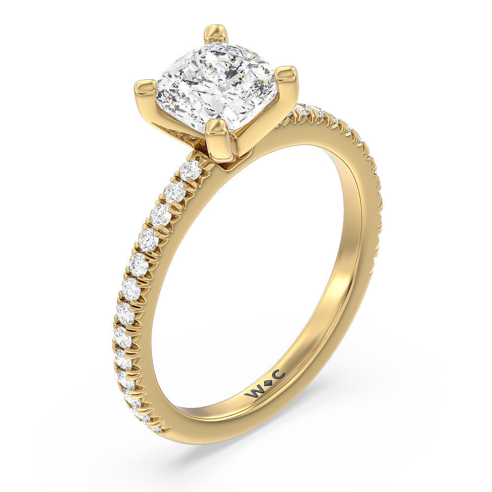 Orion Petite French Set Diamond Engagement Ring with Cushion Cut Diamond in 14KT Yellow Gold view 3
