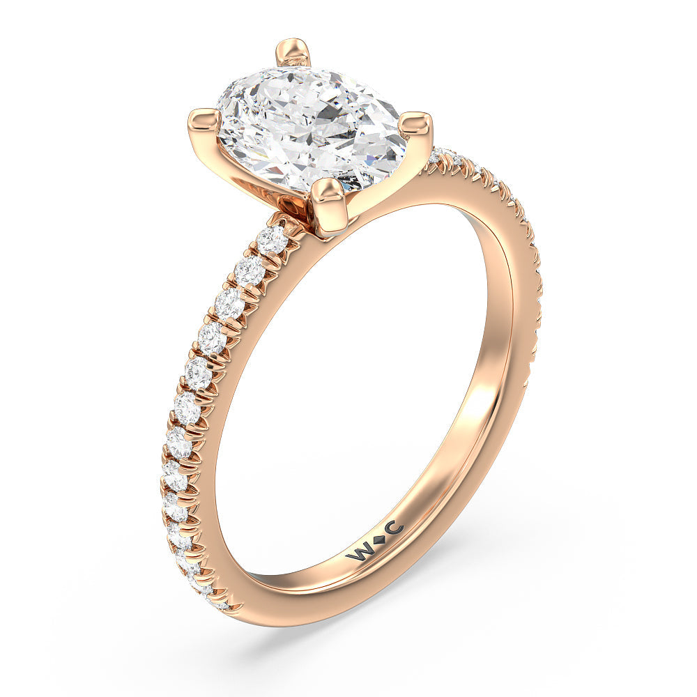 Orion Petite French Set Diamond Engagement Ring with Oval Cut Diamond in 14KT Rose Gold view 3

