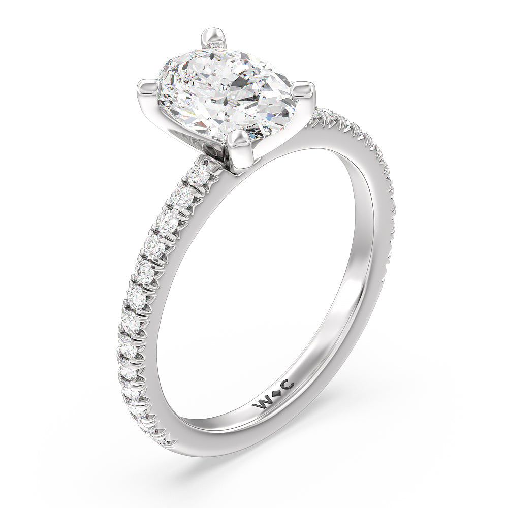 Orion Petite French Set Diamond Engagement Ring with Oval Cut Diamond in 14KT Platinum view 3
