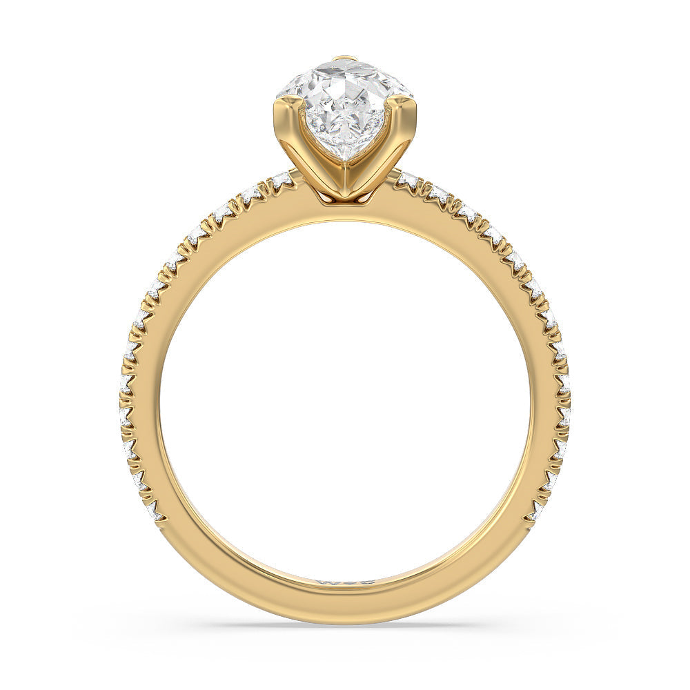 Orion Petite French Set Diamond Engagement Ring with Pear Cut Diamond in 14KT Yellow Gold view 2

