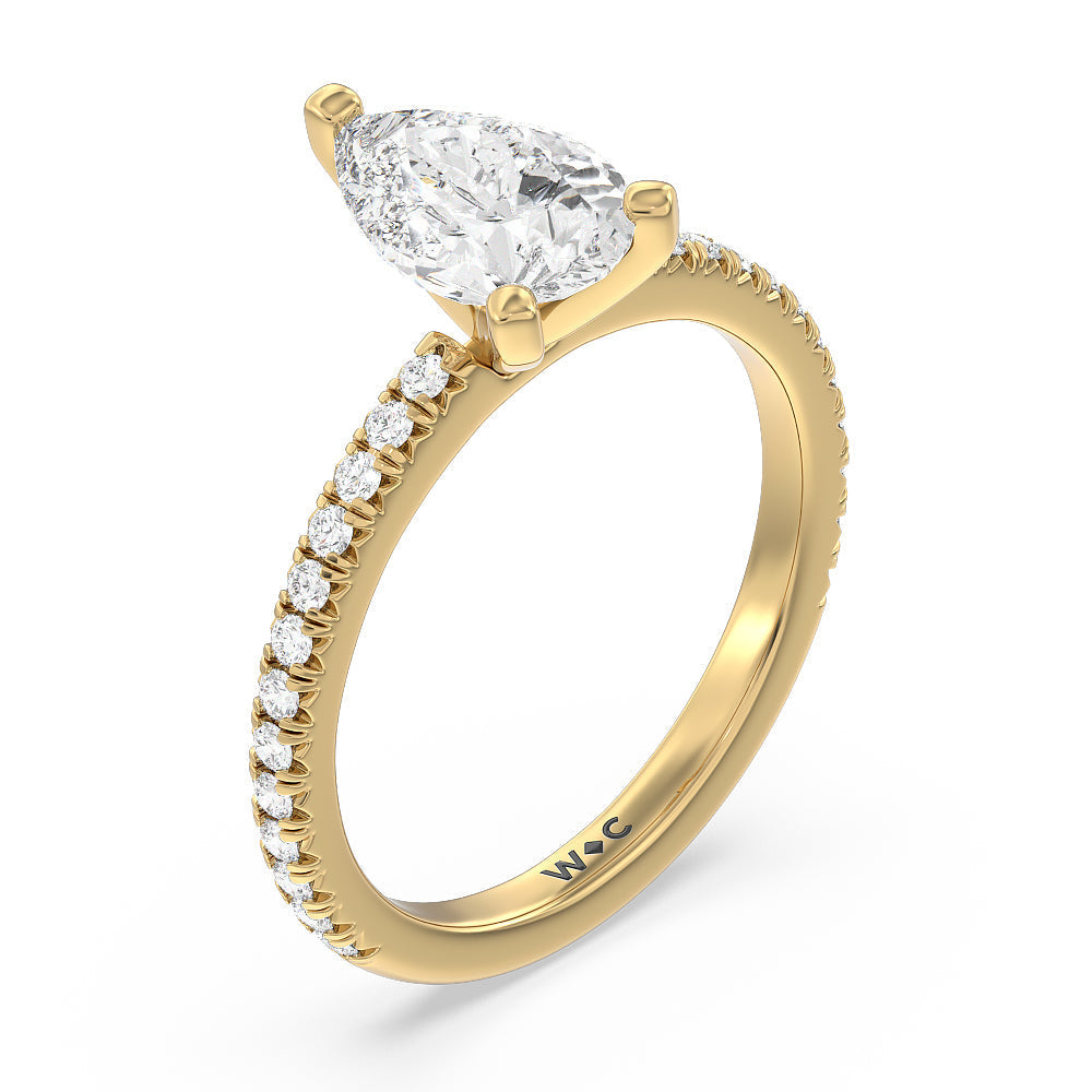 Orion Petite French Set Diamond Engagement Ring with Pear Cut Diamond in 14KT Yellow Gold view 3
