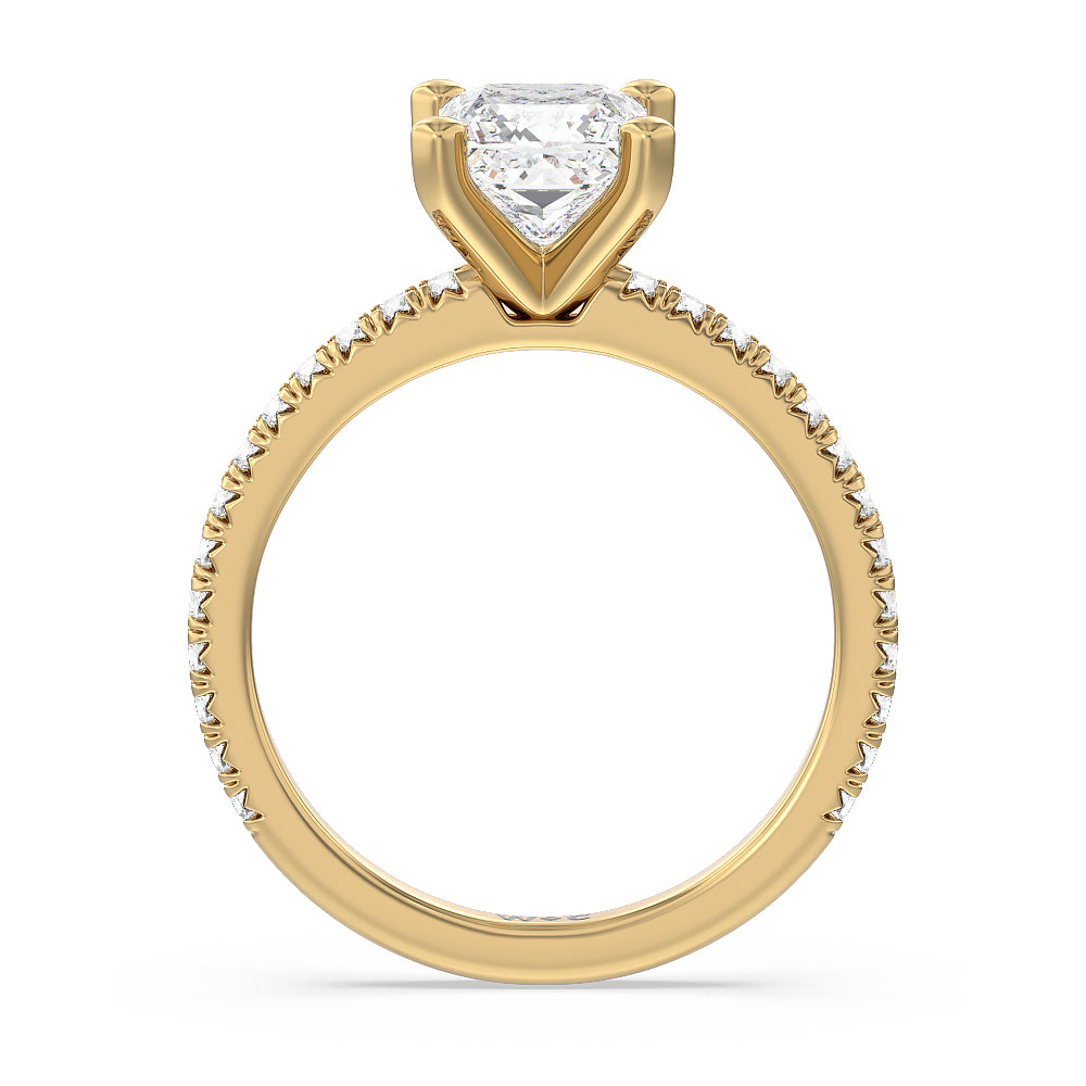 Orion Petite French Set Diamond Engagement Ring with Princess Cut Diamond in 14KT Yellow Gold view 2
