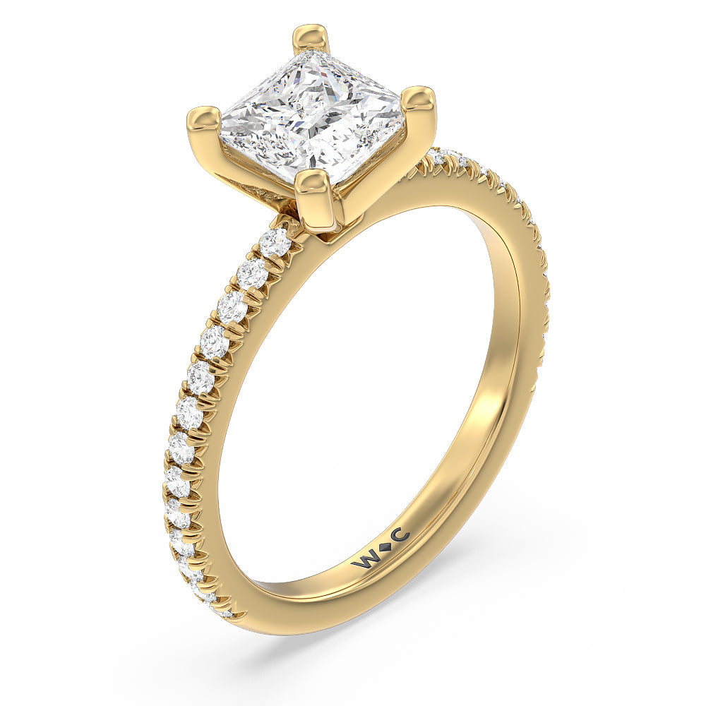 Orion Petite French Set Diamond Engagement Ring with Princess Cut Diamond in 14KT Yellow Gold view 3
