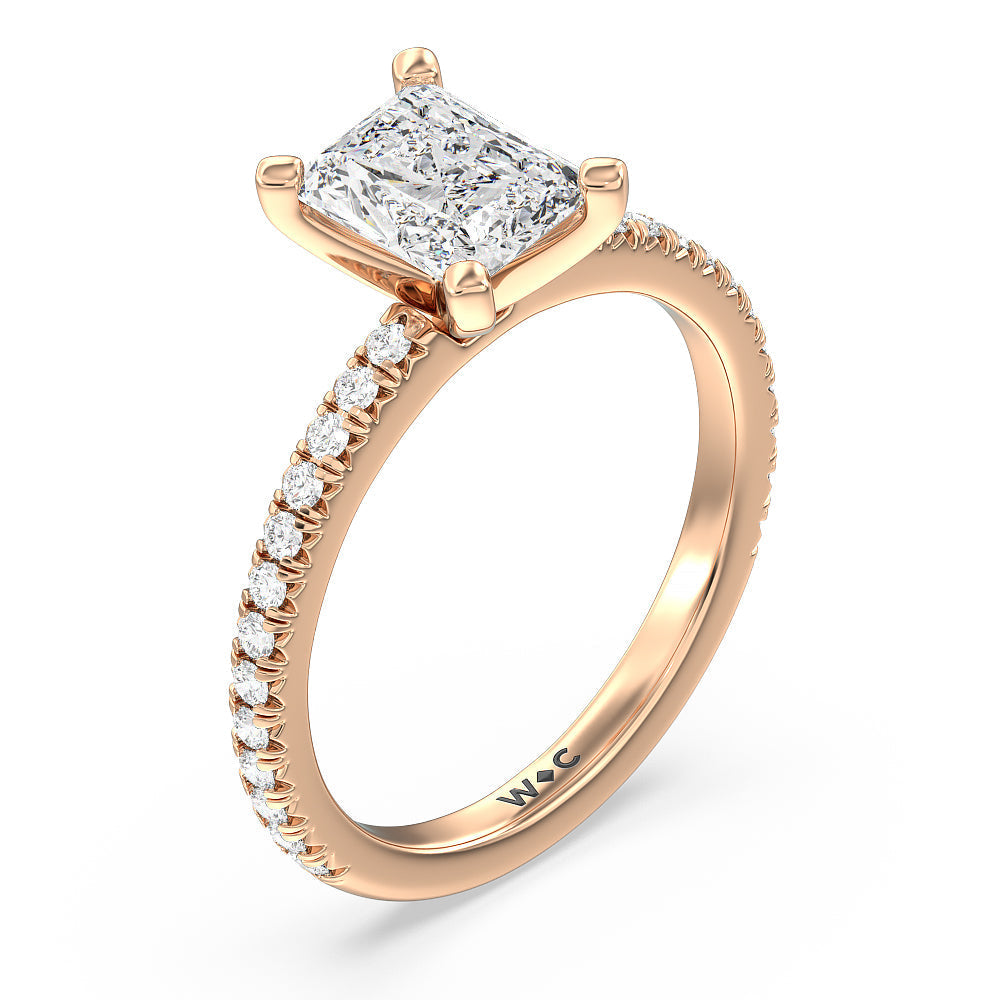 Orion Petite French Set Diamond Engagement Ring with Radiant Cut Diamond in 14KT Rose Gold view 3

