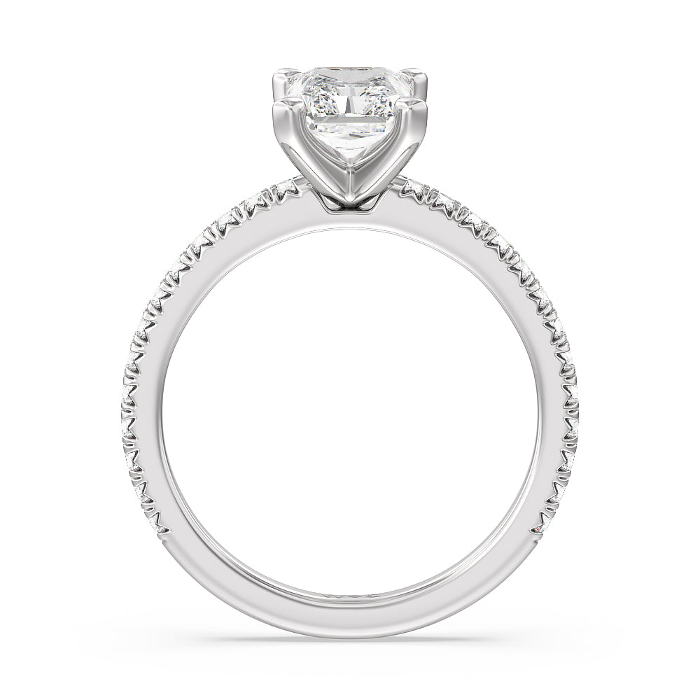 Orion Petite French Set Diamond Engagement Ring with Radiant Cut Diamond in 14KT Platinum view 2
