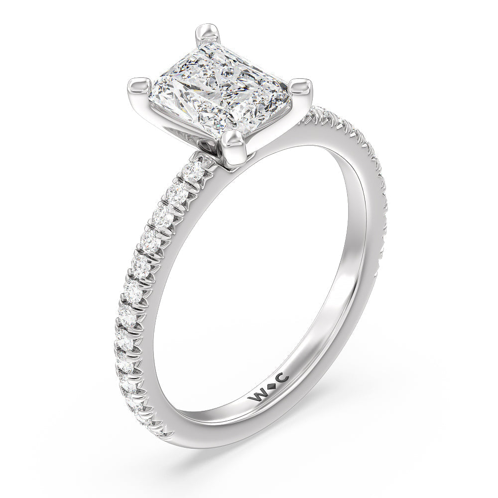 Orion Petite French Set Diamond Engagement Ring with Radiant Cut Diamond in 14KT Platinum view 3
