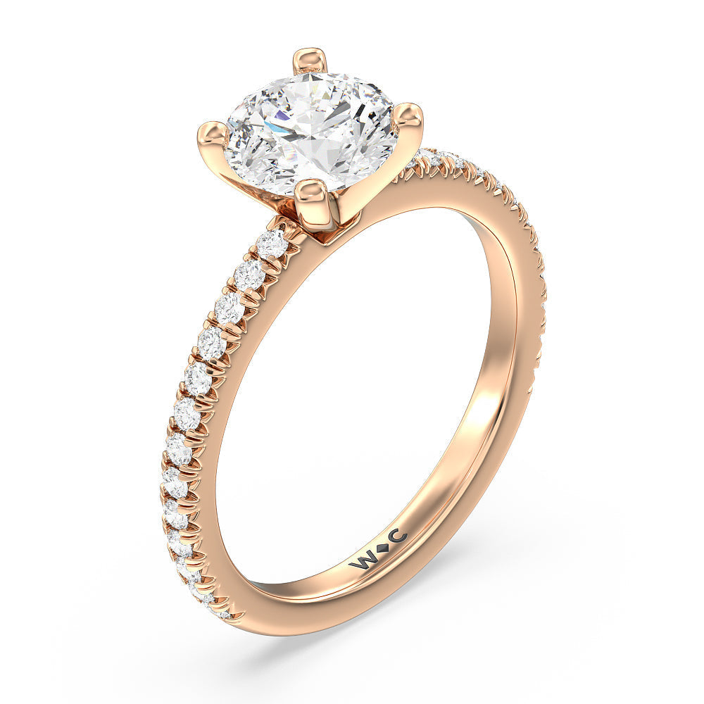 Orion Petite French Set Diamond Engagement Ring with Round Cut Diamond in 14KT Rose Gold view 3
