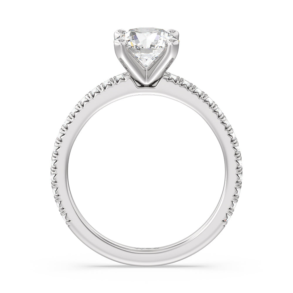 Orion Petite French Set Diamond Engagement Ring with Round Cut Diamond in 14KT Platinum view 2
