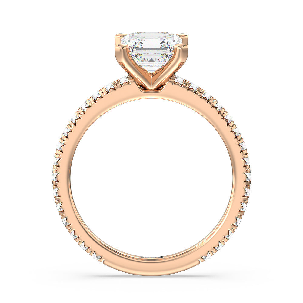 Ara Petite French Set Diamond Engagement Ring with Asscher Cut Diamond in 14KT Rose Gold view 2
