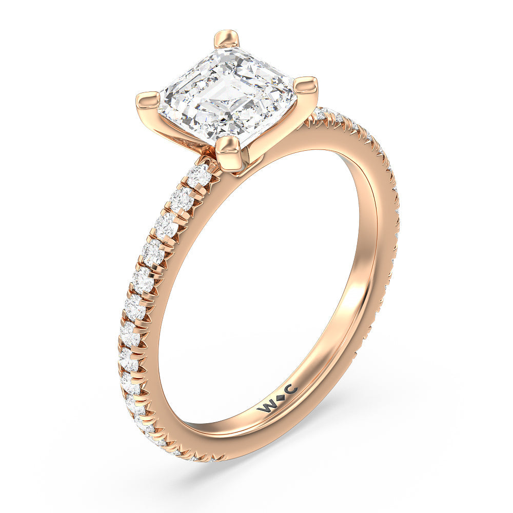 Ara Petite French Set Diamond Engagement Ring with Asscher Cut Diamond in 14KT Rose Gold view 3
