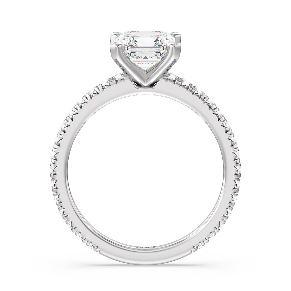 Ara Petite French Set Diamond Engagement Ring with Asscher Cut Diamond in 14KT Platinum view 2
