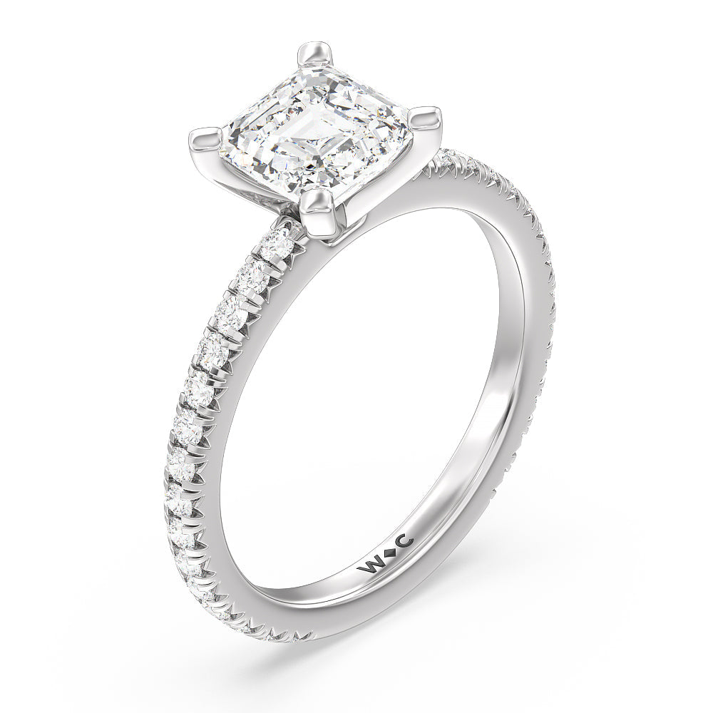 Ara Petite French Set Diamond Engagement Ring with Asscher Cut Diamond in 14KT Platinum view 3
