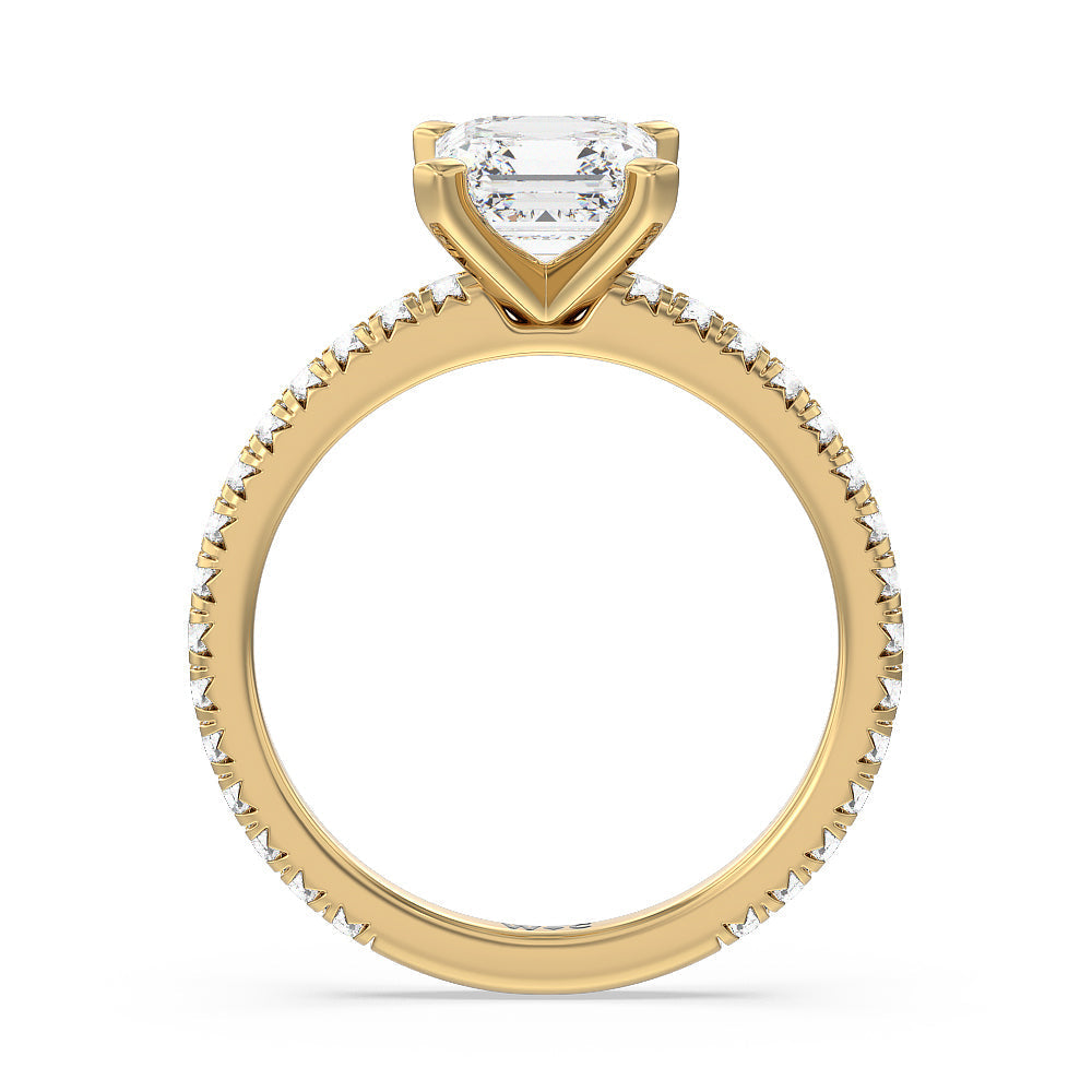 Ara Petite French Set Diamond Engagement Ring with Asscher Cut Diamond in 14KT Yellow Gold view 2
