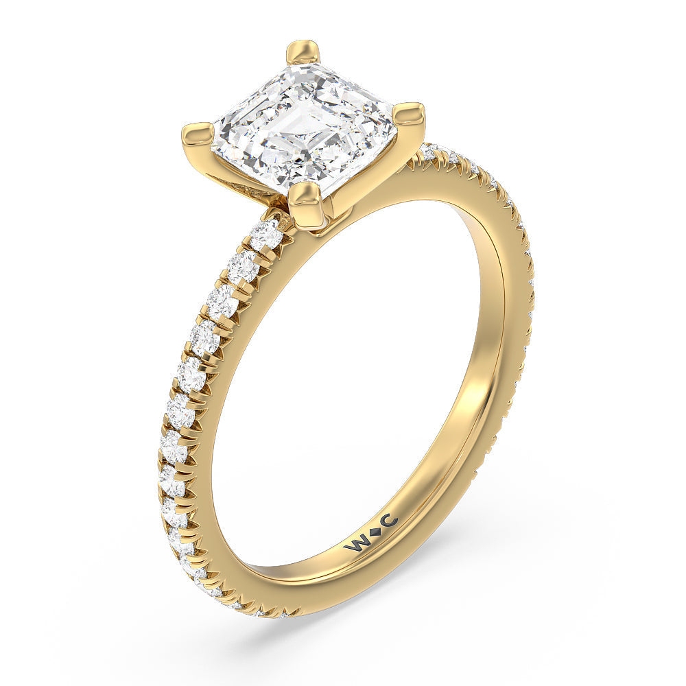 Ara Petite French Set Diamond Engagement Ring with Asscher Cut Diamond in 14KT Yellow Gold view 3
