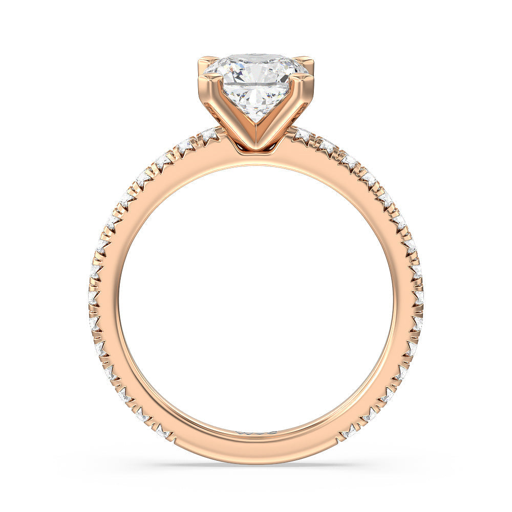 Ara Petite French Set Diamond Engagement Ring with Cushion Cut Diamond in 14KT Rose Gold view 2

