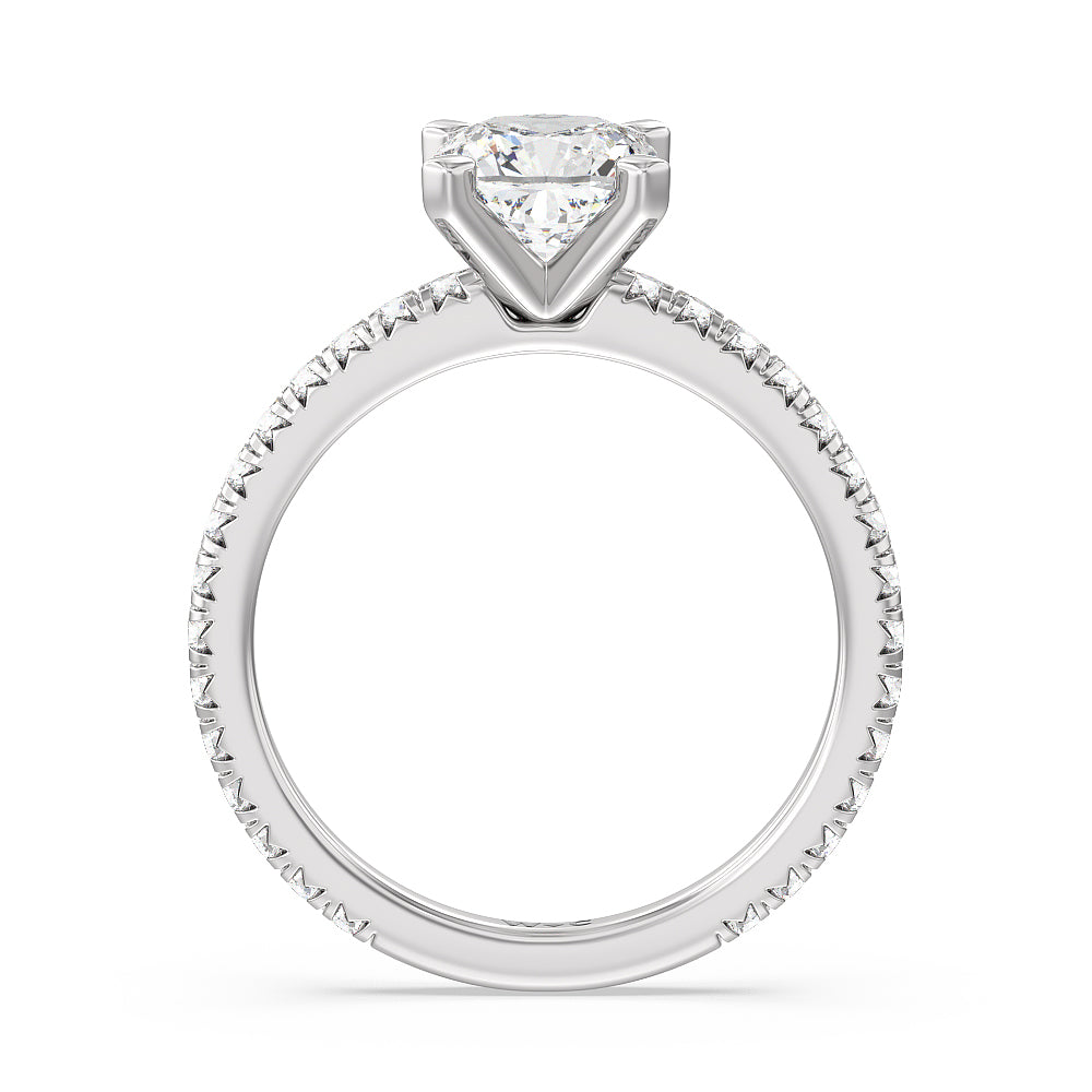 Ara Petite French Set Diamond Engagement Ring with Cushion Cut Diamond in 14KT Platinum view 2
