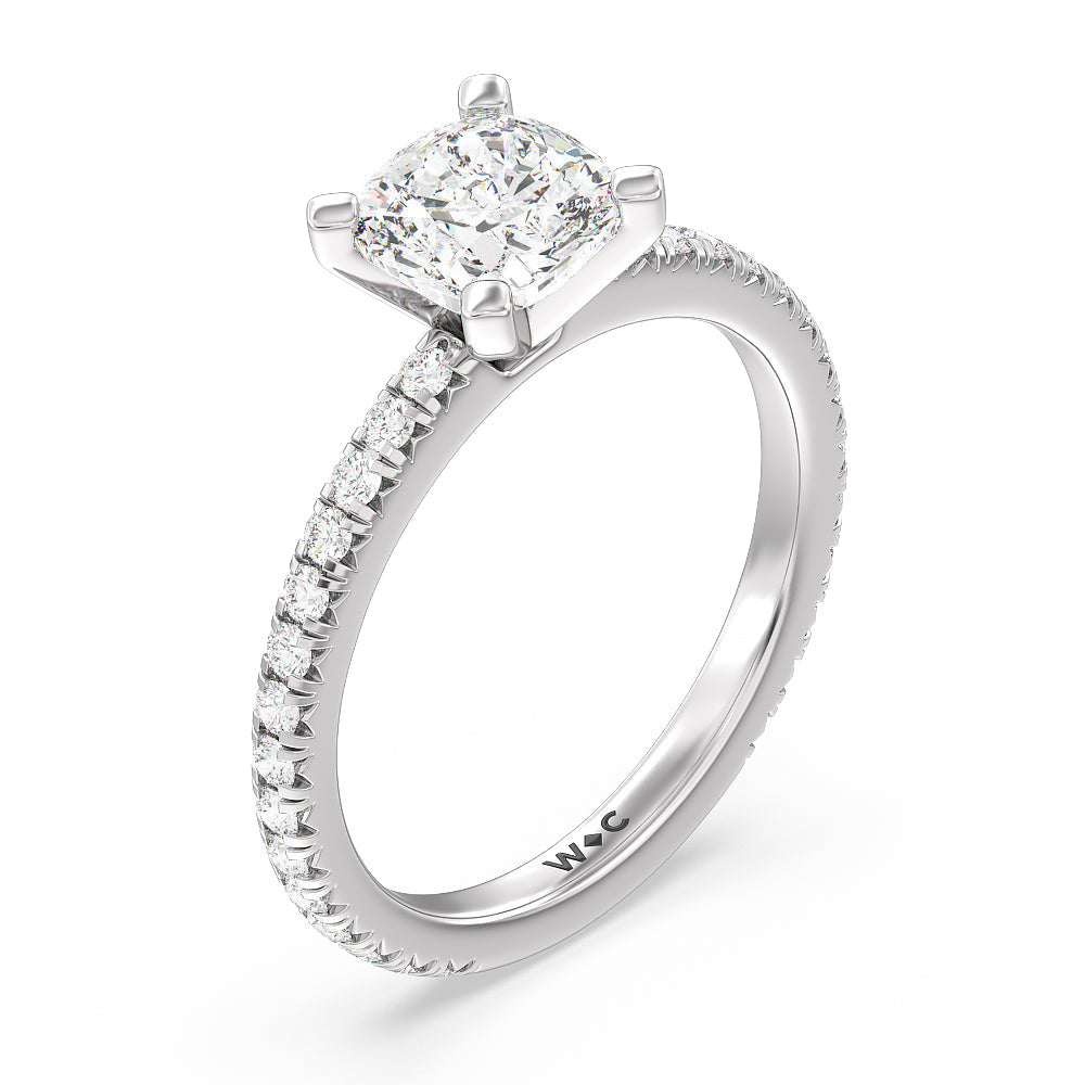 Ara Petite French Set Diamond Engagement Ring with Cushion Cut Diamond in 14KT Platinum view 3
