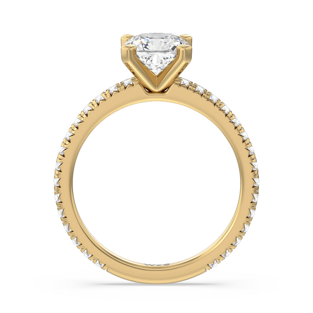 Ara Petite French Set Diamond Engagement Ring with Cushion Cut Diamond in 14KT Yellow Gold view 2
