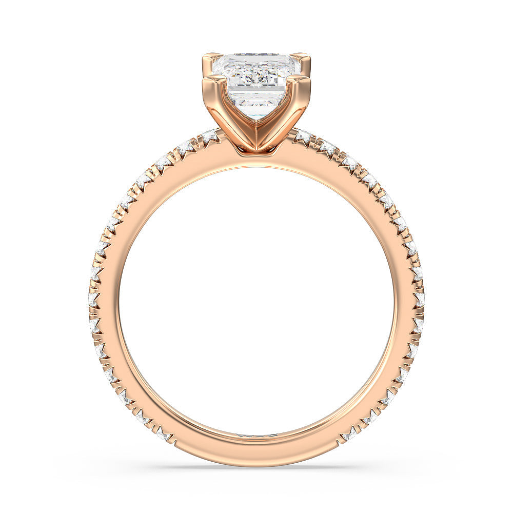 Ara Petite French Set Diamond Engagement Ring with Emerald Cut Diamond in 14KT Rose Gold view 2
