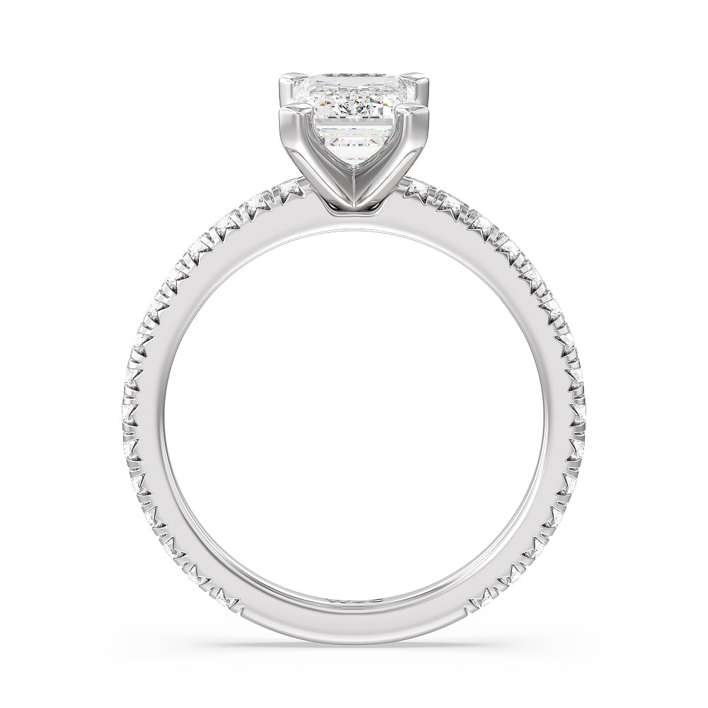Ara Petite French Set Diamond Engagement Ring with Emerald Cut Diamond in 14KT Platinum view 2
