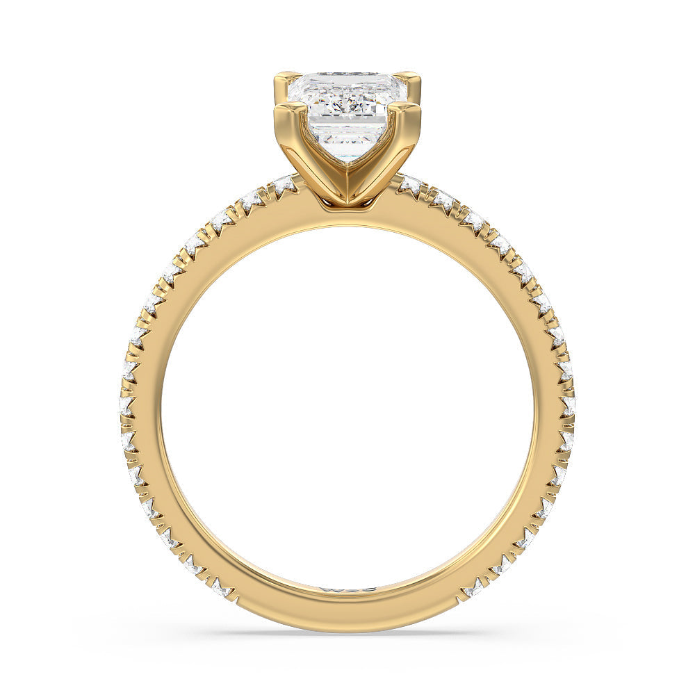 Ara Petite French Set Diamond Engagement Ring with Emerald Cut Diamond in 14KT Yellow Gold view 2
