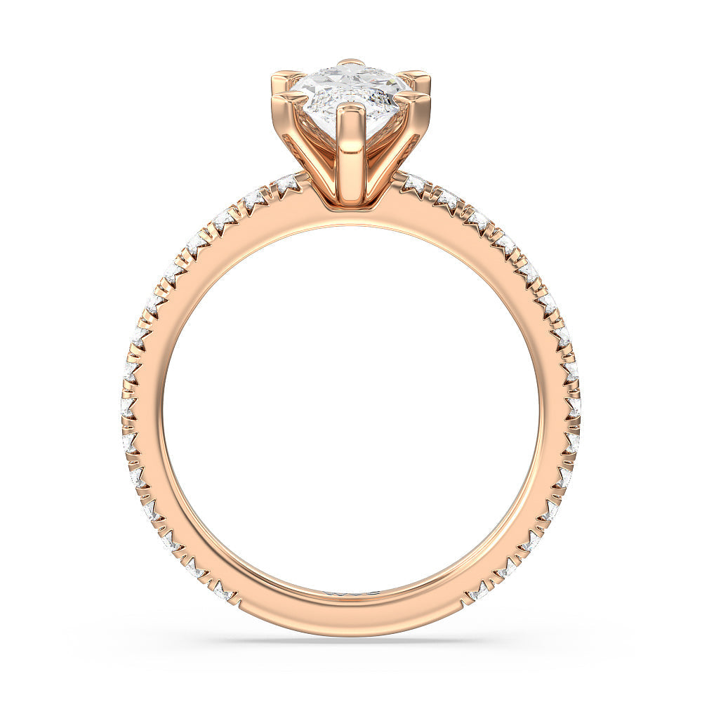 Ara Petite French Set Diamond Engagement Ring with Marquise Cut Diamond in 14KT Rose Gold view 2
