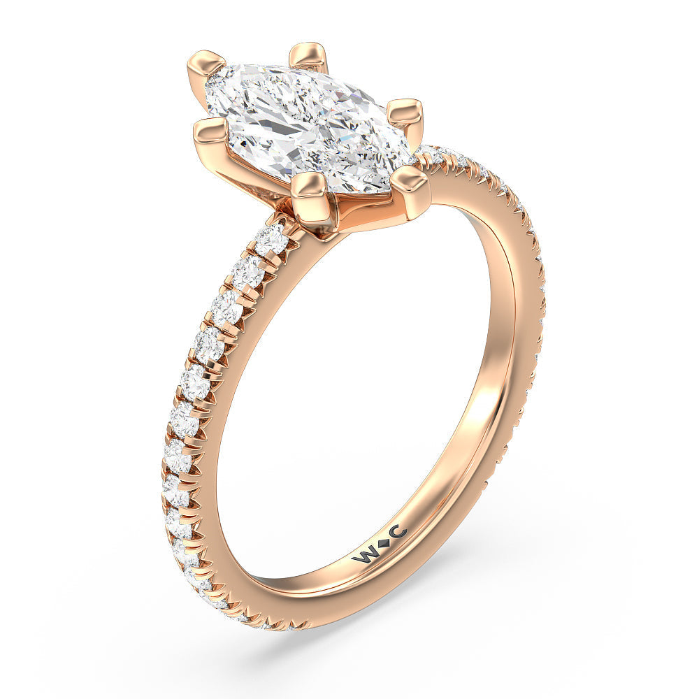 Ara Petite French Set Diamond Engagement Ring with Marquise Cut Diamond in 14KT Rose Gold view 3
