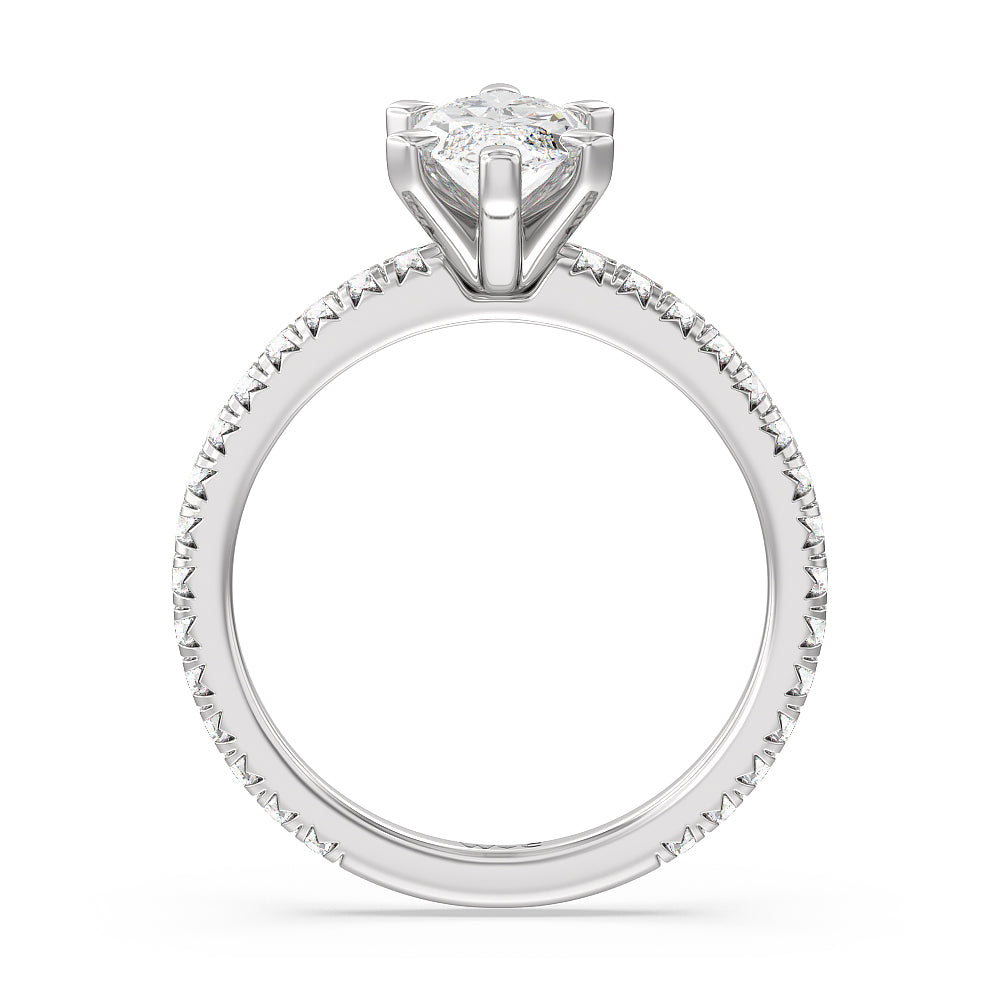 Ara Petite French Set Diamond Engagement Ring with Marquise Cut Diamond in 14KT Platinum view 2
