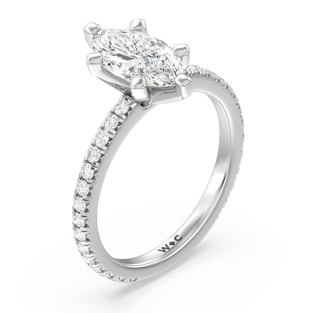 Ara Petite French Set Diamond Engagement Ring with Marquise Cut Diamond in 14KT Platinum view 3
