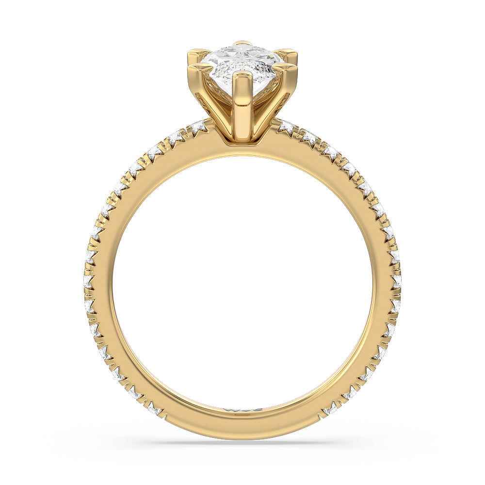 Ara Petite French Set Diamond Engagement Ring with Marquise Cut Diamond in 14KT Yellow Gold view 2
