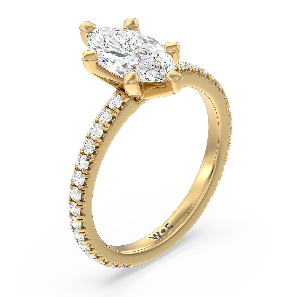 Ara Petite French Set Diamond Engagement Ring with Marquise Cut Diamond in 14KT Yellow Gold view 3
