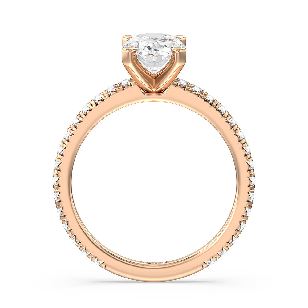 Ara Petite French Set Diamond Engagement Ring with Oval Cut Diamond in 14KT Rose Gold view 2
