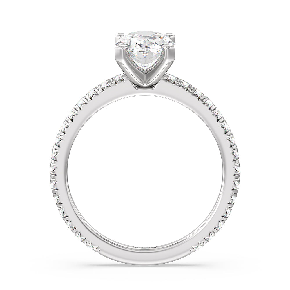 Ara Petite French Set Diamond Engagement Ring with Oval Cut Diamond in 14KT Platinum view 2
