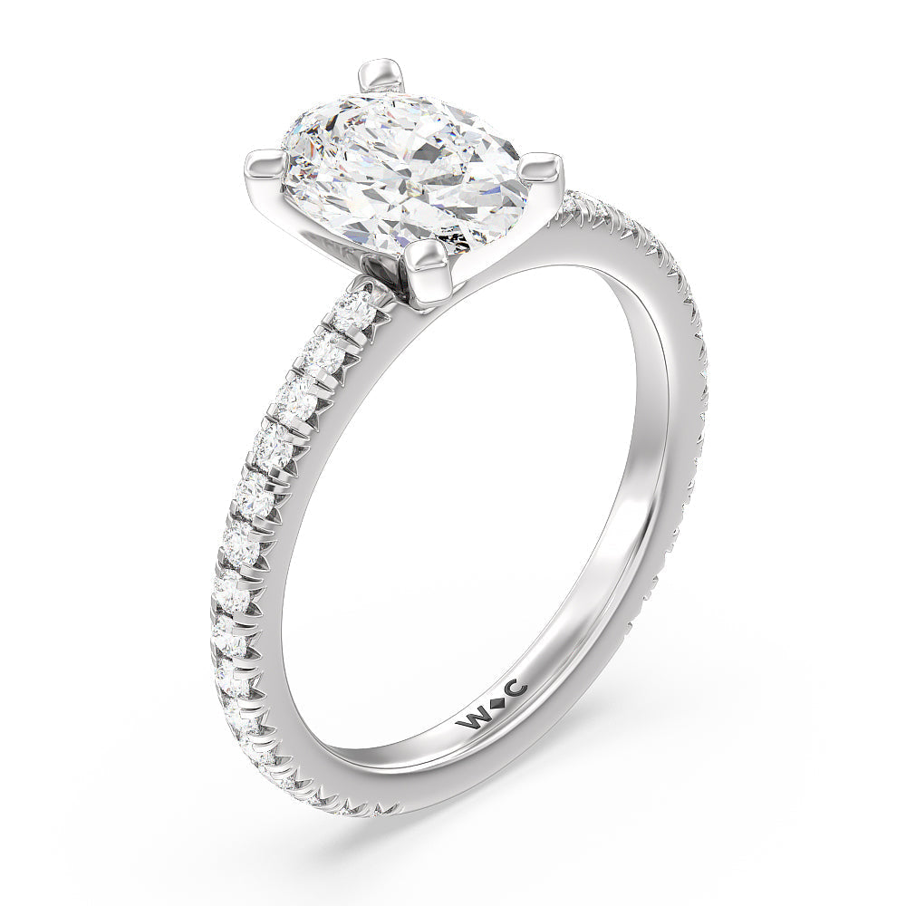 Ara Petite French Set Diamond Engagement Ring with Oval Cut Diamond in 14KT Platinum view 3
