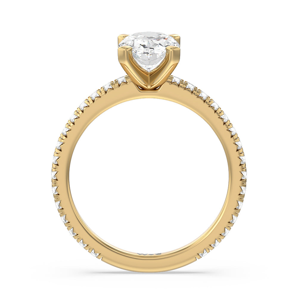 Ara Petite French Set Diamond Engagement Ring with Oval Cut Diamond in 14KT Yellow Gold view 2
