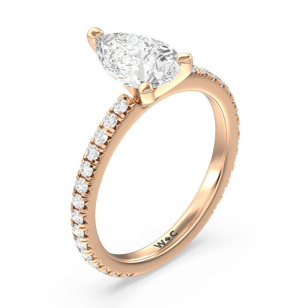 Ara Petite French Set Diamond Engagement Ring with Pear Cut Diamond in 14KT Rose Gold view 3
