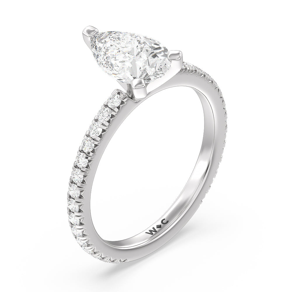 Ara Petite French Set Diamond Engagement Ring with Pear Cut Diamond in 14KT Platinum view 3
