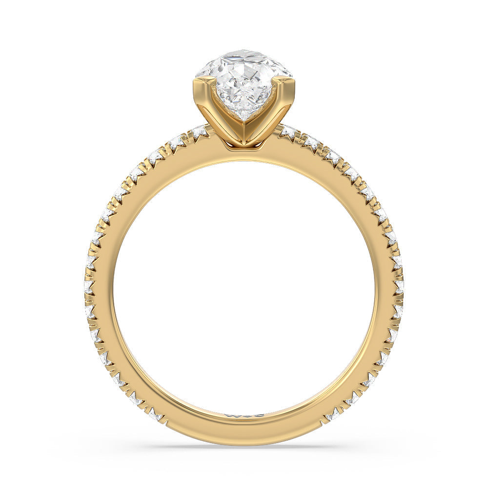 Ara Petite French Set Diamond Engagement Ring with Pear Cut Diamond in 14KT Yellow Gold view 2
