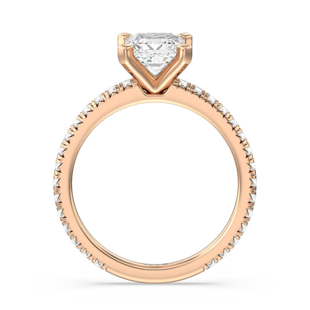 Ara Petite French Set Diamond Engagement Ring with Princess Cut Diamond in 14KT Rose Gold view 2
