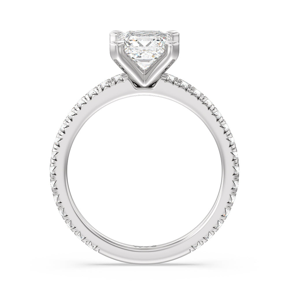 Ara Petite French Set Diamond Engagement Ring with Princess Cut Diamond in 14KT Platinum view 2
