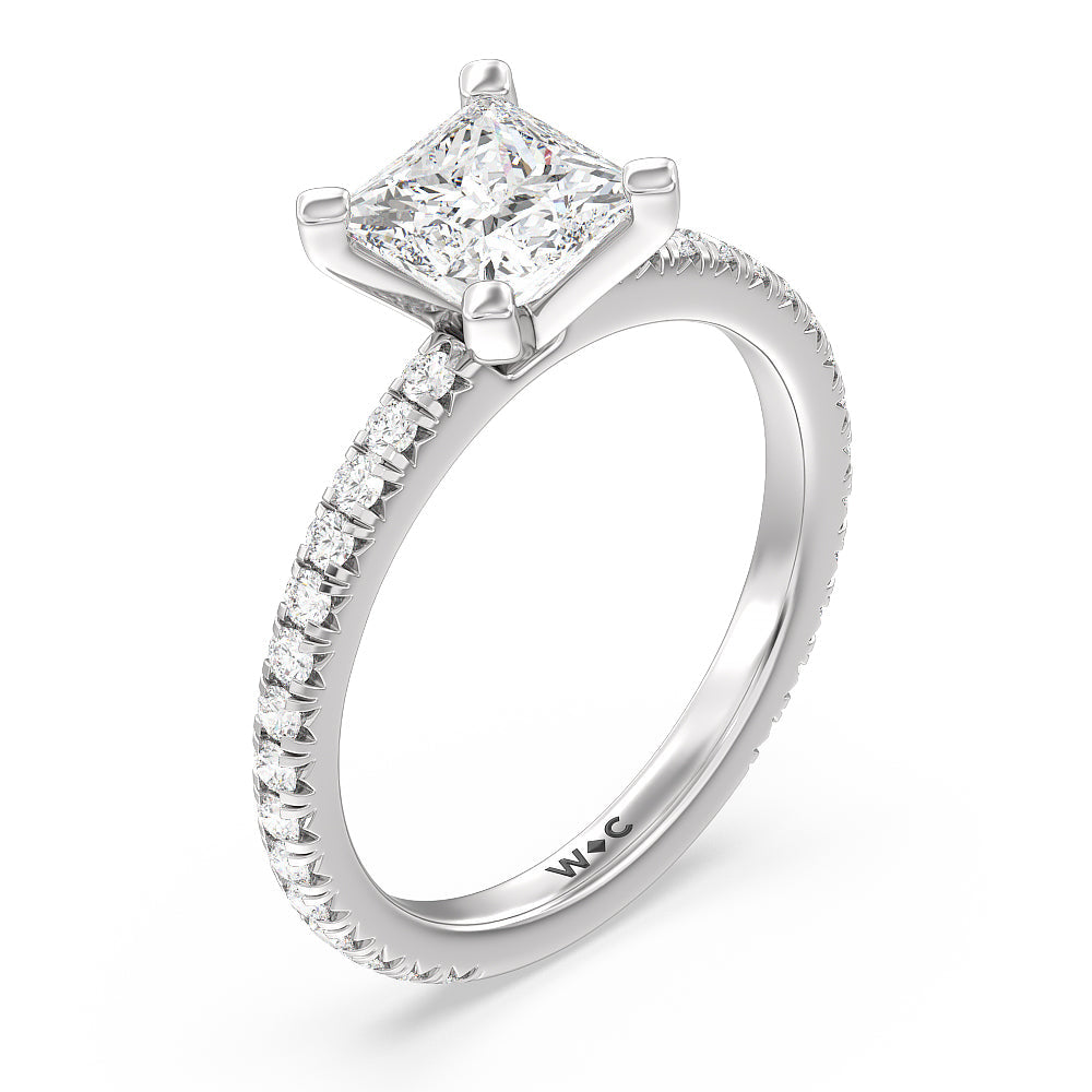 Ara Petite French Set Diamond Engagement Ring with Princess Cut Diamond in 14KT Platinum view 3
