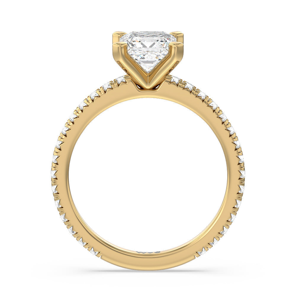 Ara Petite French Set Diamond Engagement Ring with Princess Cut Diamond in 14KT Yellow Gold view 2
