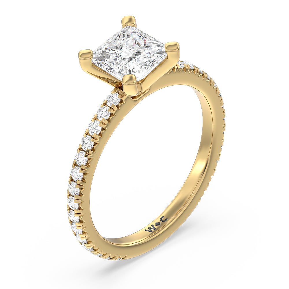 Ara Petite French Set Diamond Engagement Ring with Princess Cut Diamond in 14KT Yellow Gold view 3
