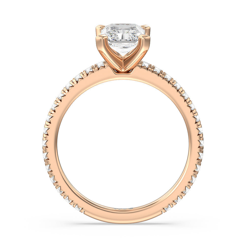 Ara Petite French Set Diamond Engagement Ring with Radiant Cut Diamond in 14KT Rose Gold view 2
