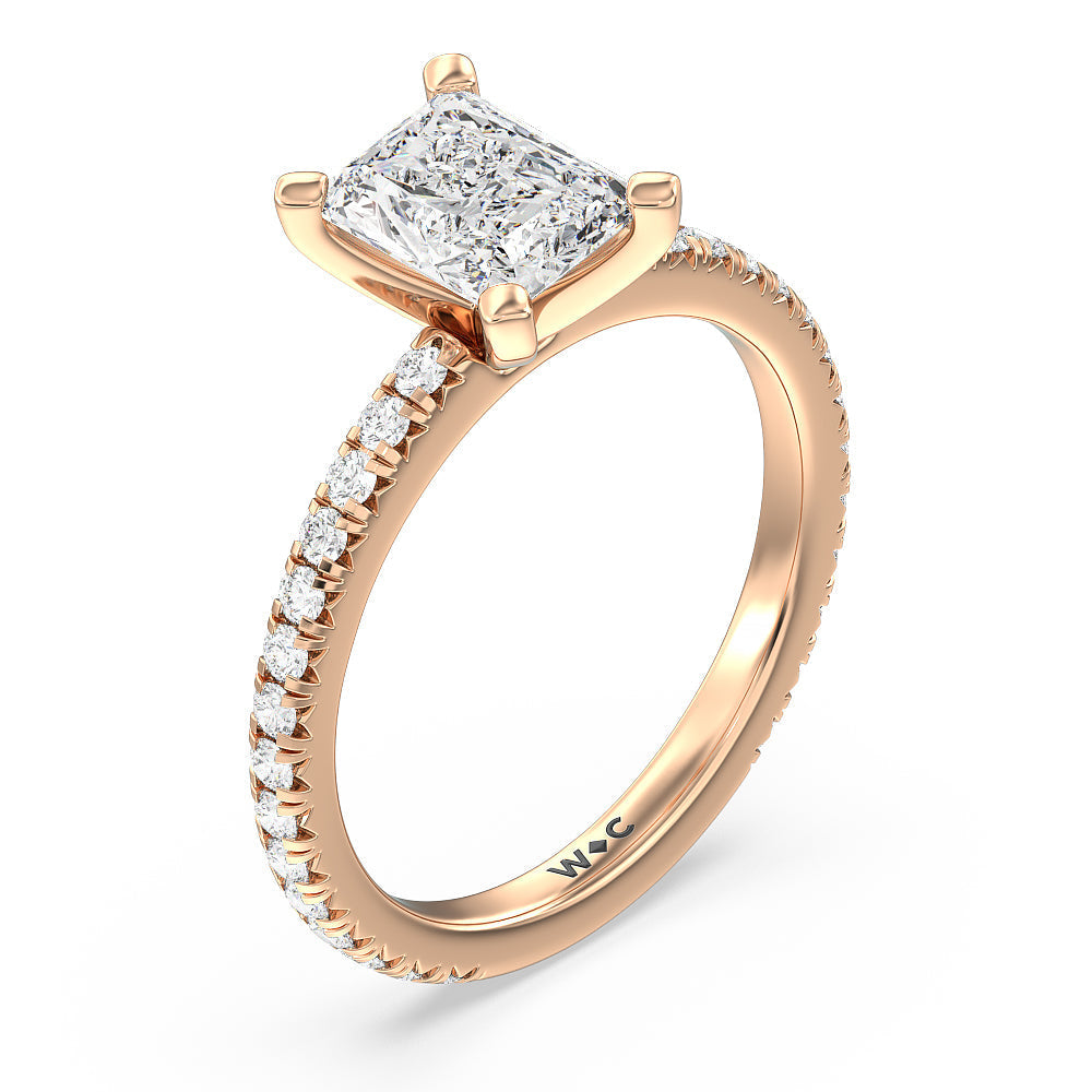 Ara Petite French Set Diamond Engagement Ring with Radiant Cut Diamond in 14KT Rose Gold view 3
