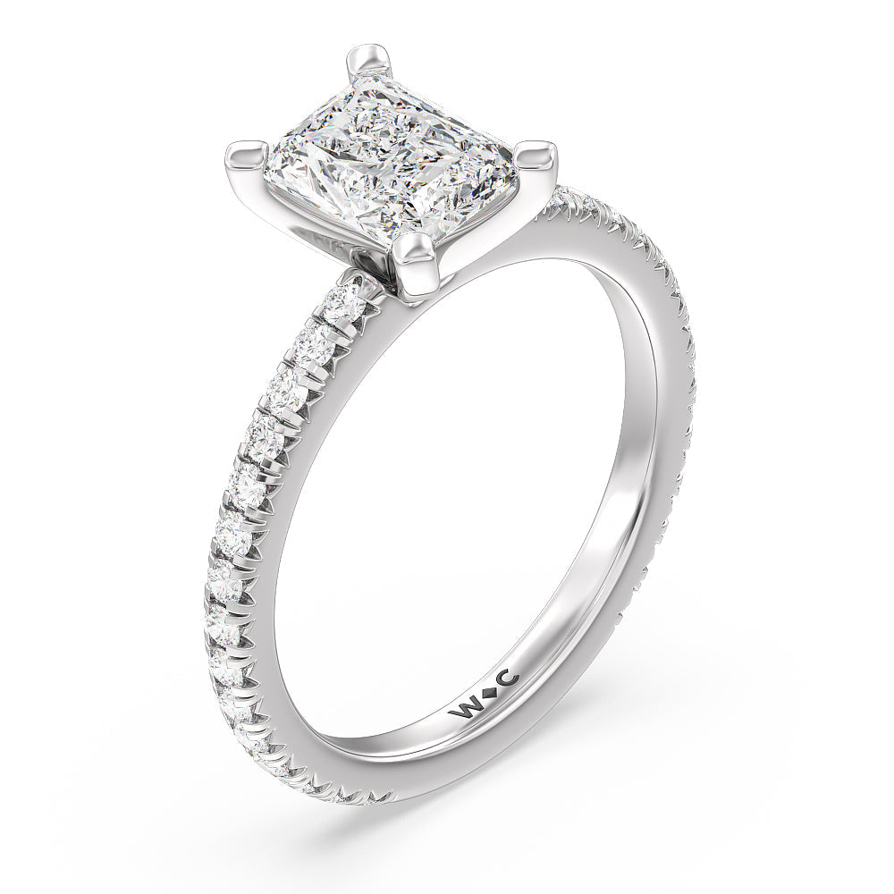 Ara Petite French Set Diamond Engagement Ring with Radiant Cut Diamond in 14KT Platinum view 3
