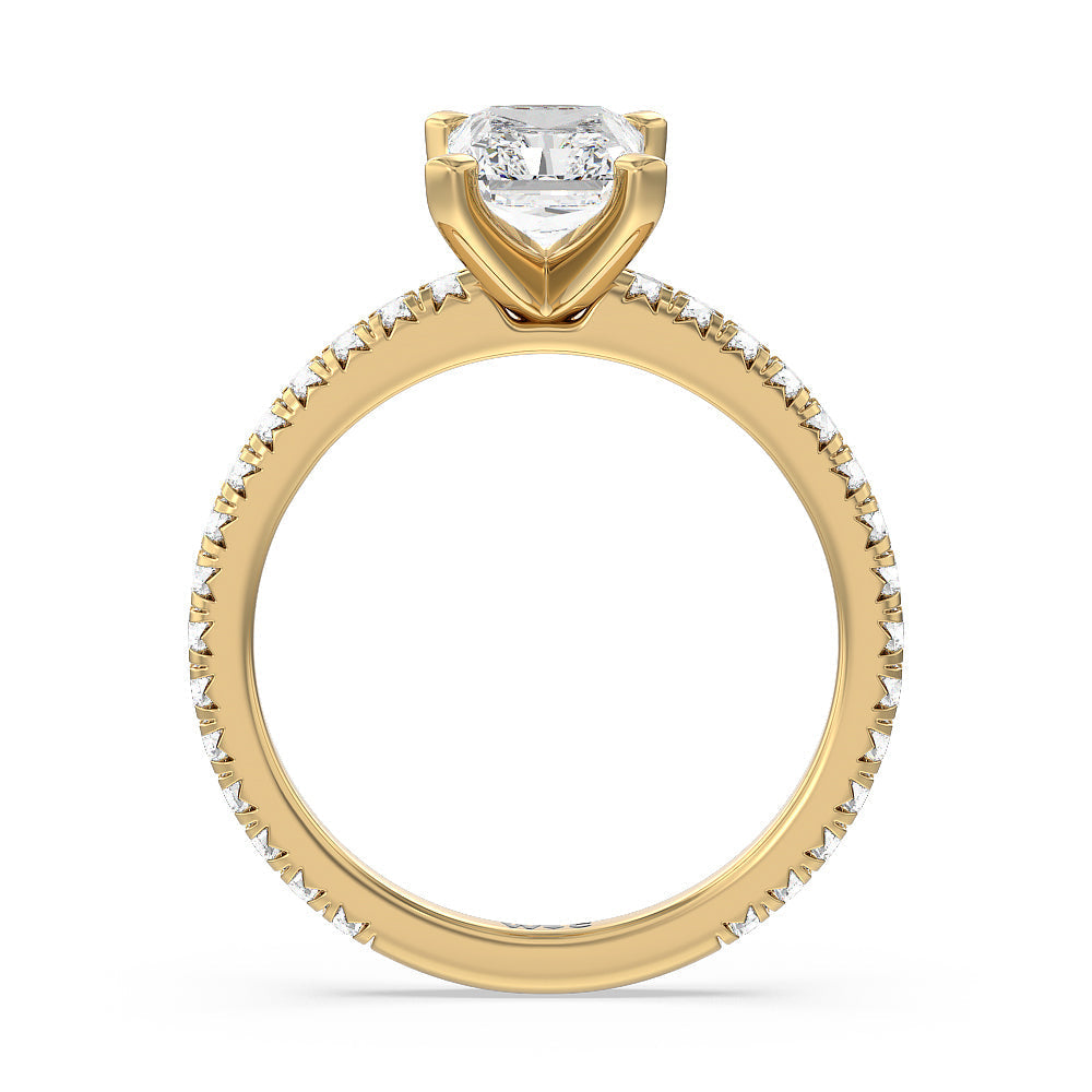 Ara Petite French Set Diamond Engagement Ring with Radiant Cut Diamond in 14KT Yellow Gold view 2
